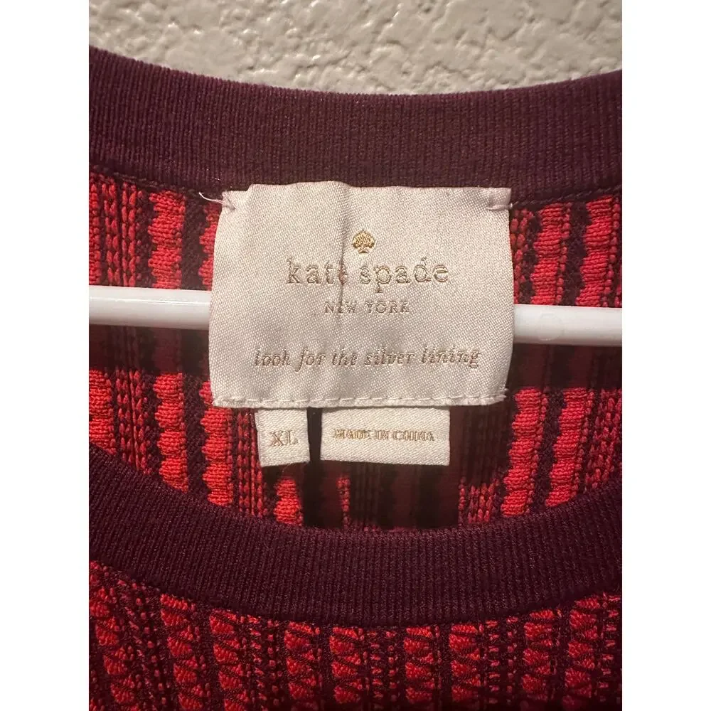 Kate Spade New York Textured-Stripe Knit Fit & Flare Red Burgundy Dress Sz XL